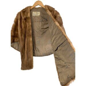 Vintage 50s Wm A Lewis Mink Fur Stole Cape Lined Multi-Way GUC 8044 hand muffle